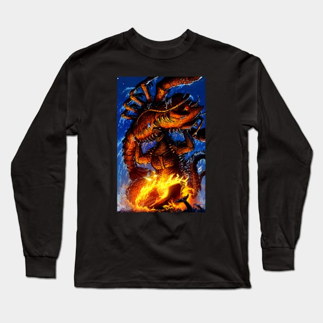 Godzilla vs Lobster Long Sleeve T-Shirt by Bentonhio